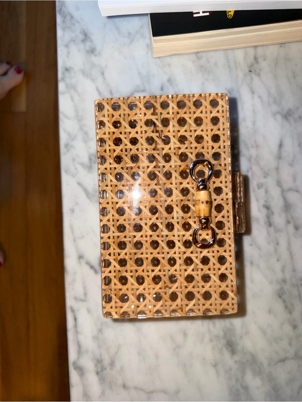 Woven Rattan Box Clutch in Natural Brown